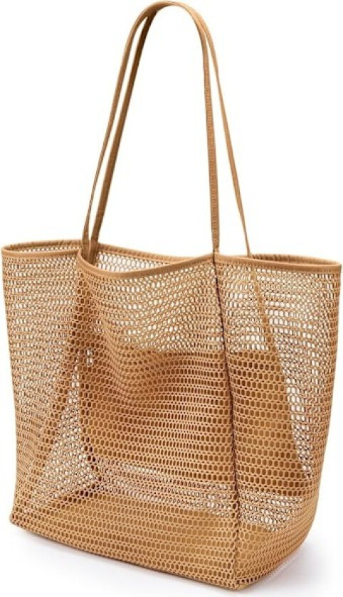 Strandveske i Mesh, Casual Tote Bag Kvinner Sammenleggbar MAX Skulderveske For Strand Piknik Ferie—yux