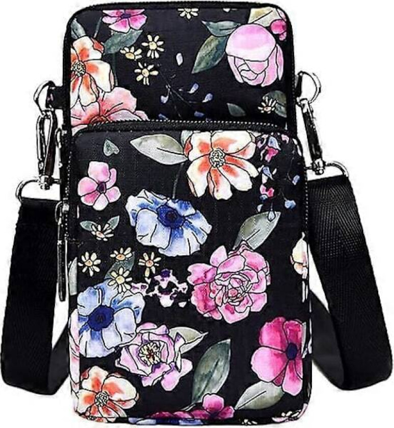 1 multifunksjonell mobiltelefonlommebok med skulderstropp, crossbody-veske i nylon med trykk, mobiltelefon skulderveske