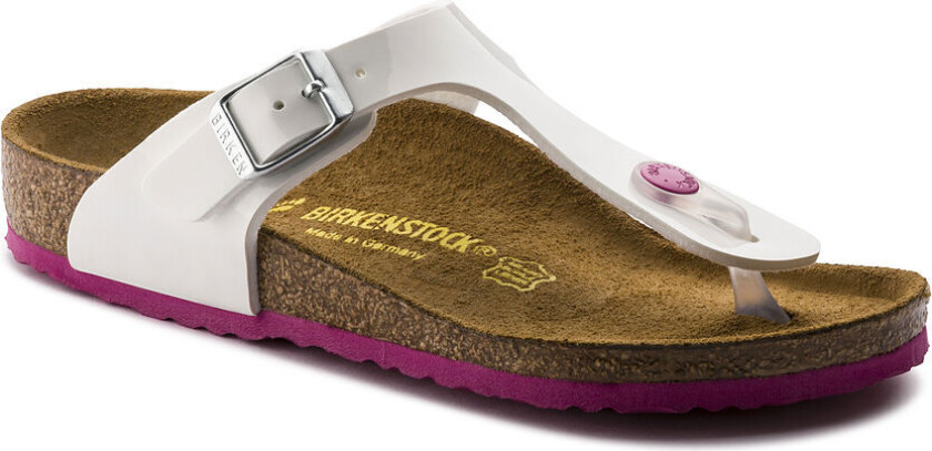 - GIZEH Kids Birko-Flor Narrow - White Lack W/Pink Outsole