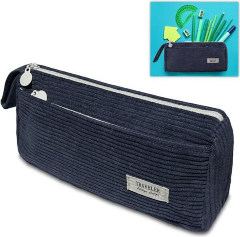 Stor kapasitet cordfløyel penalhus med rom, vaskbart penalhus for studenter og kontorarbeidere