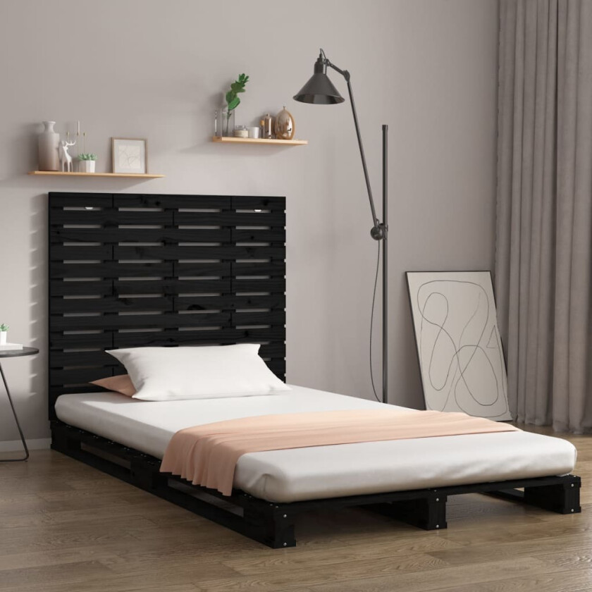 Veggmontert sengegavl svart 146x3x91,5 cm heltre furu