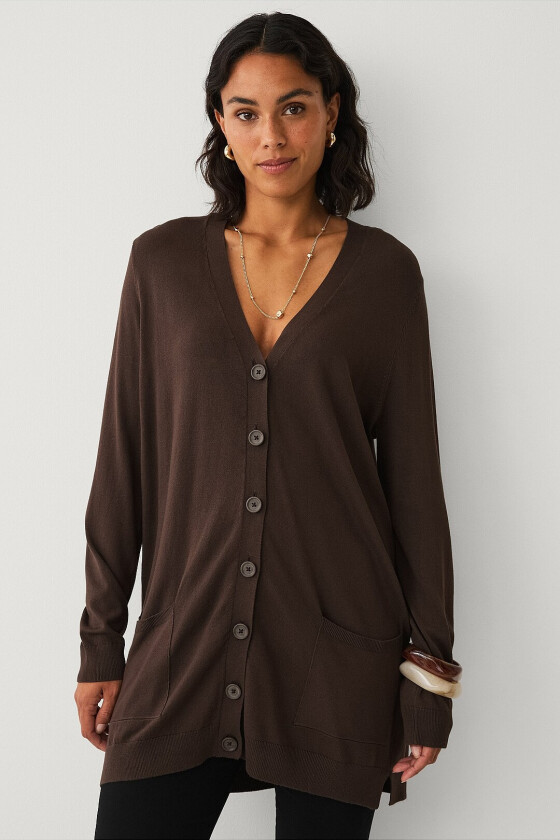 Strikket cardigan med lommer - Brun
