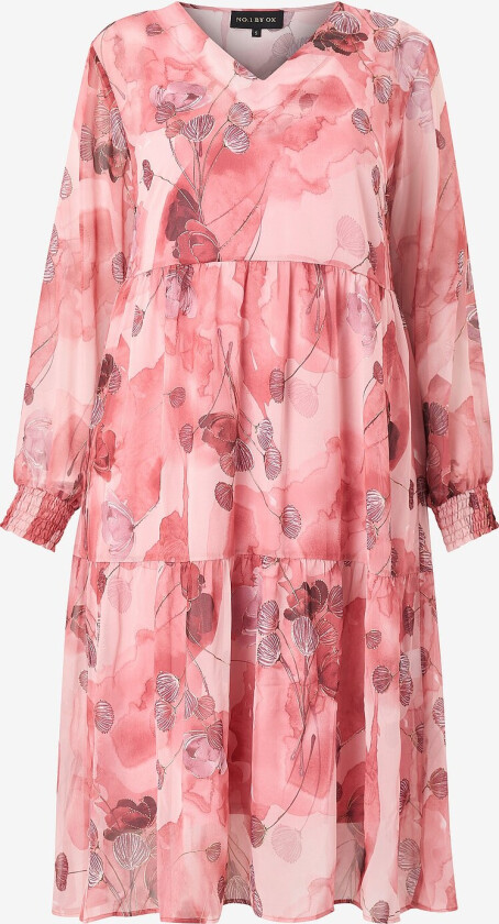 Kjole Long Flair Dress w V Neck And LS - Rosa