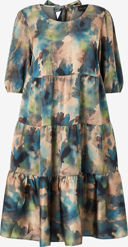 Kjole Long Flair Dress w Tie Band in Neck And 1/2 Puff Sleeves - Beige
