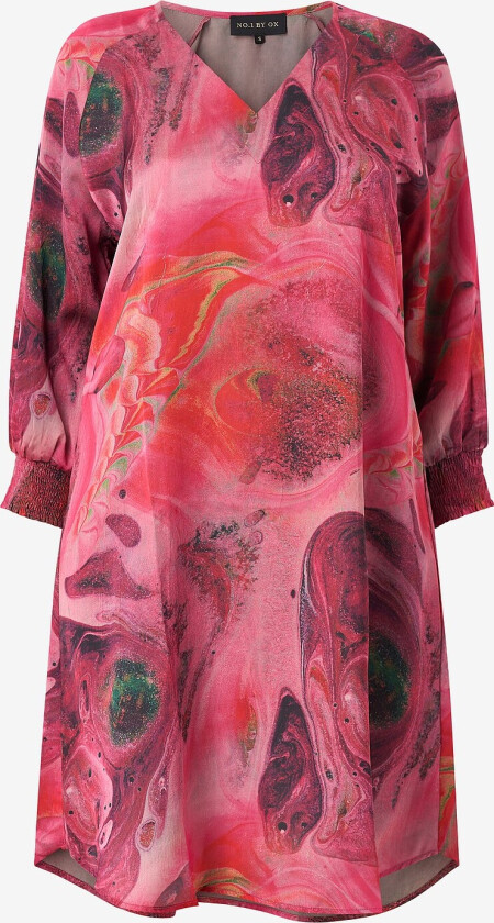 Kjole Loose V Neck Dress w 3/4 Sleeves And Smock Cuffs - Rosa