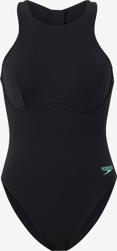 Badedrakt Womens Racer Zip Swimsuit With Built in Swim Bra - Svart