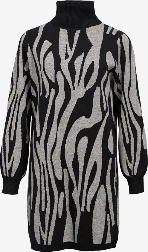 Kjole objRay L/S Knit Rollneck Dress Aop - Svart