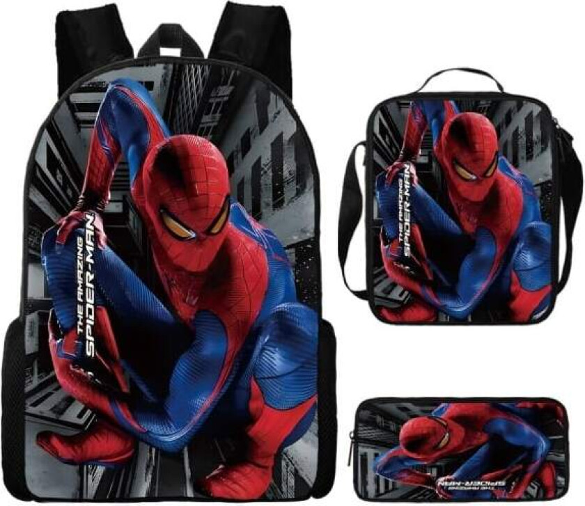 Spider-Man Ryggsekk Ryggsekk Skolesekk Case Lunsjboks i tre sett - Perfekt