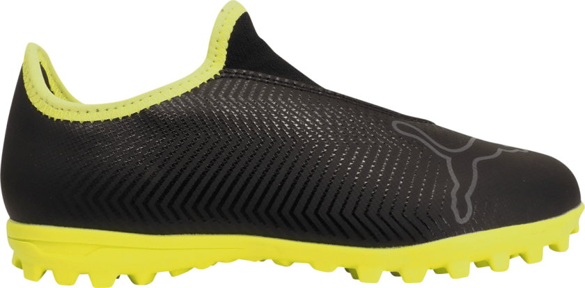 Finesse Laceless TF, fotballsko grus og kunstgress, barn Black/FluYellow