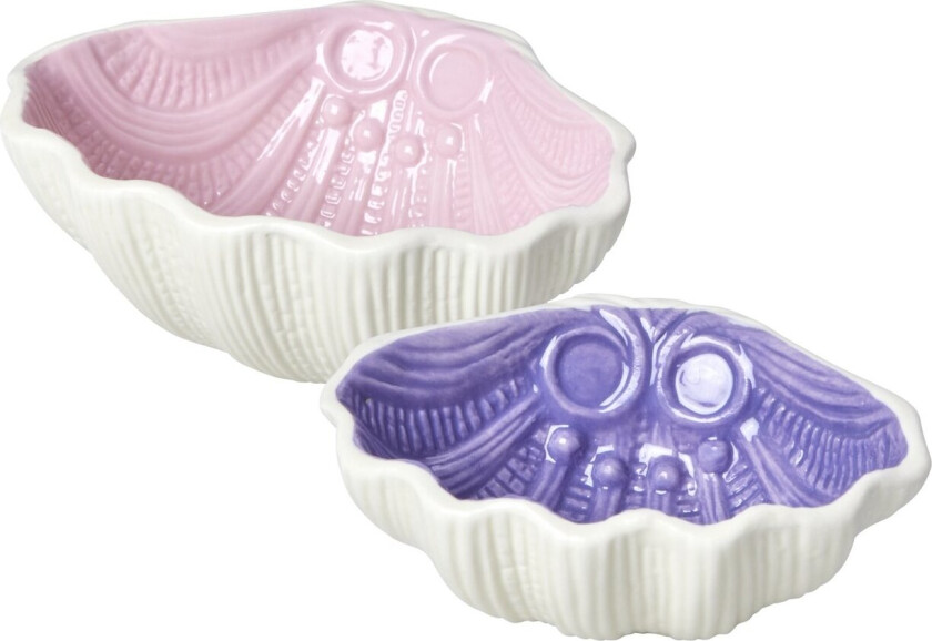 - Ceramic Shell Bowl in Lavender and Pink - Set of 2