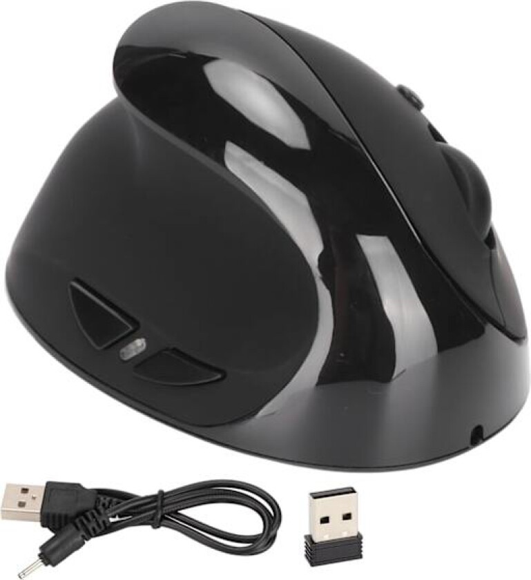 Ergonomisk vertikal design for venstre hånd, oppladbart batteri 2.4G trådløs mus med USB-mottaker, justerbar DPI 800 1200 1600 lydløs klikk, 6