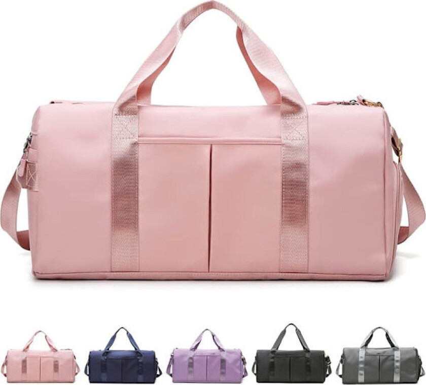Sports Gym Bag med våtlomme og skoskap, vanntette tørre våte separerte gymbager, reiseveske for menn og kvinner (1 stk, rosa, M)