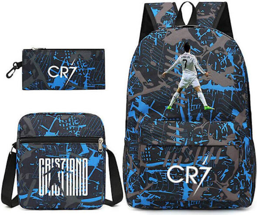 Sommer Hot Football Star C Ronaldo CR7 Trykt Ryggsekk Rund Student Tre-delt Ryggsekk Huahua 1