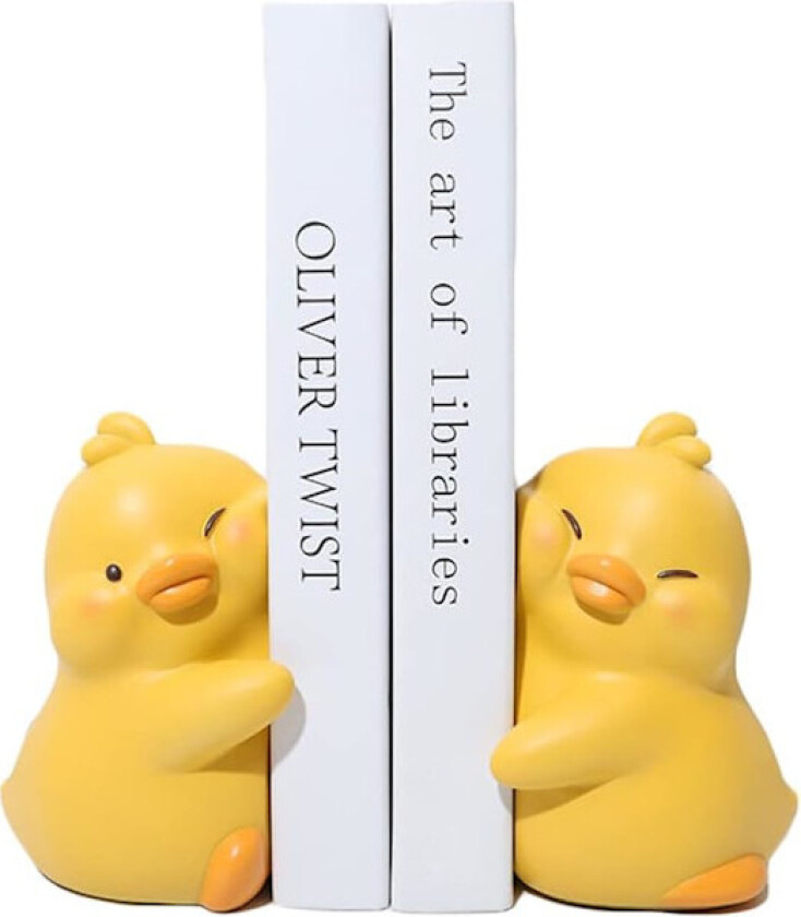 Søte klemmende ender dekorative bokstøtter, unike bokstøtter for å holde bøker kreative harpiks bokholder stopper for hjemmekontor bokhylledekorasjon