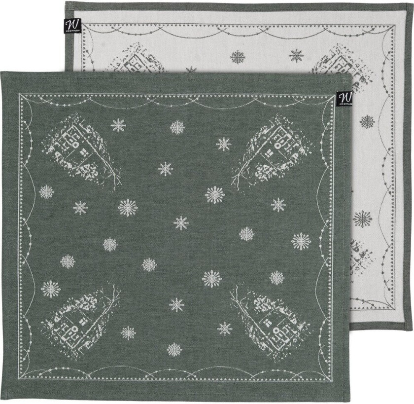 Julemorgen stoffserviett 45x45 cm 2-pack Hvit-grønn