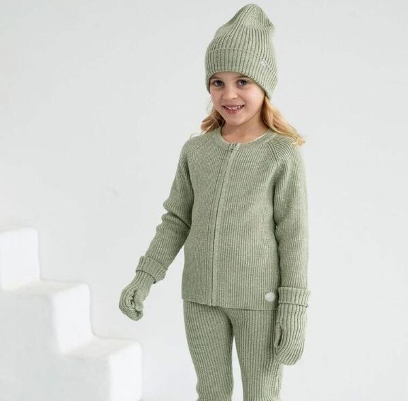 Bilde av ribbet ulljakke til barn, lys mose