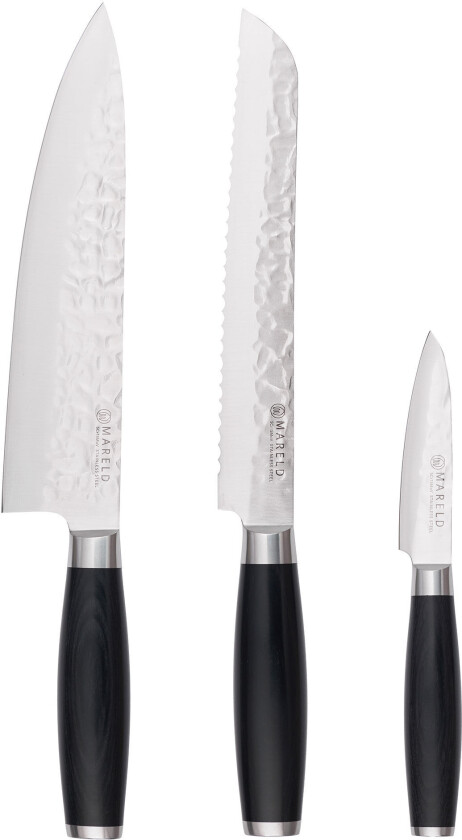 Bilde av Knivsett 3 deler, hamret rustfritt stål