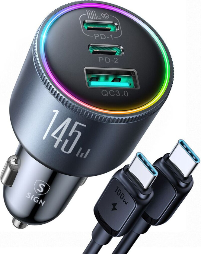 Billader 145W med 2x USB-C og 1x USB-A – PD og QC3.0