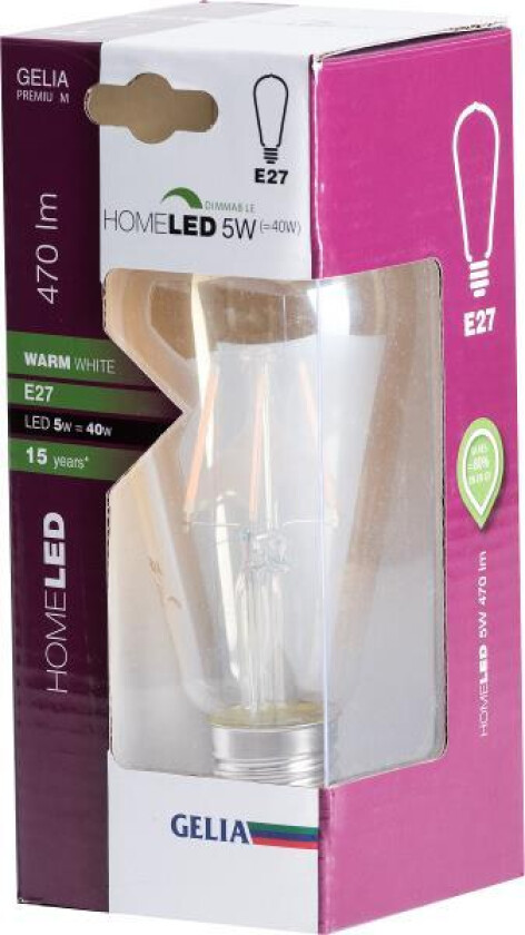 Led-lampe filament antik 5w e27 2700k gull dim