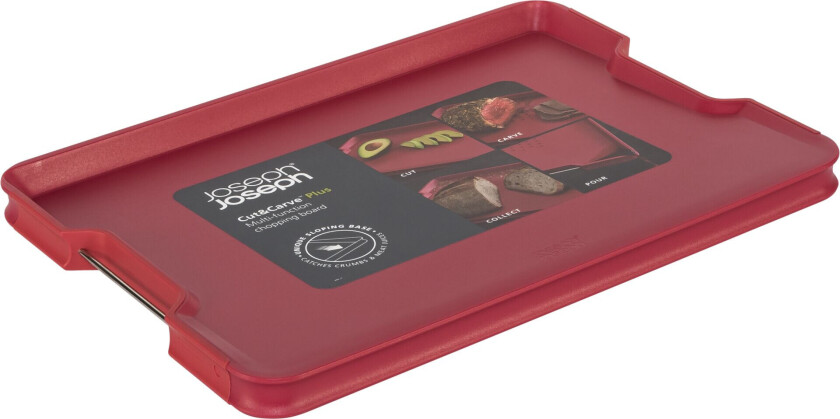 Cut&Carve Plus Skjærebrett – 41x29 cm, Vendbar, Rutsjefri, Rustfritt Stål Håndtak – Rød