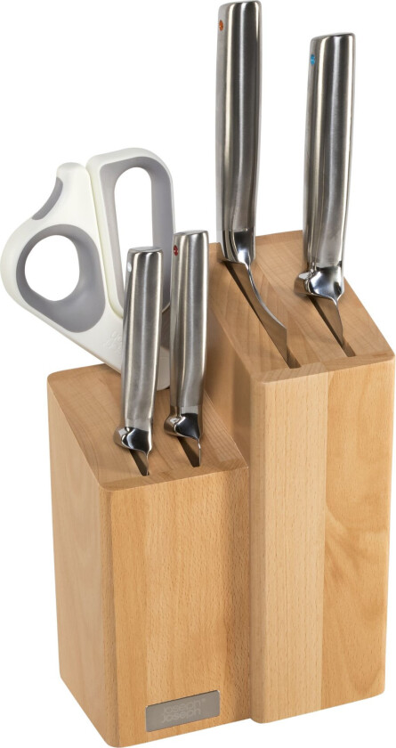 Elevate Fusion knivsett med saks og knivblokk – 5 deler, japansk rustfritt stål, bøk – brun