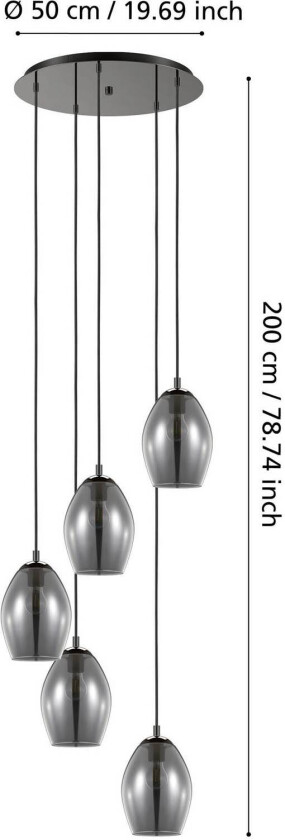 EGLO Stars Of Light hengelampe Estanys, svart, 5 lyskilder, rund