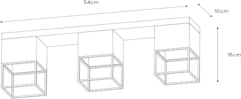 Rixt taklampe svart, kantet, 3 lyskilder