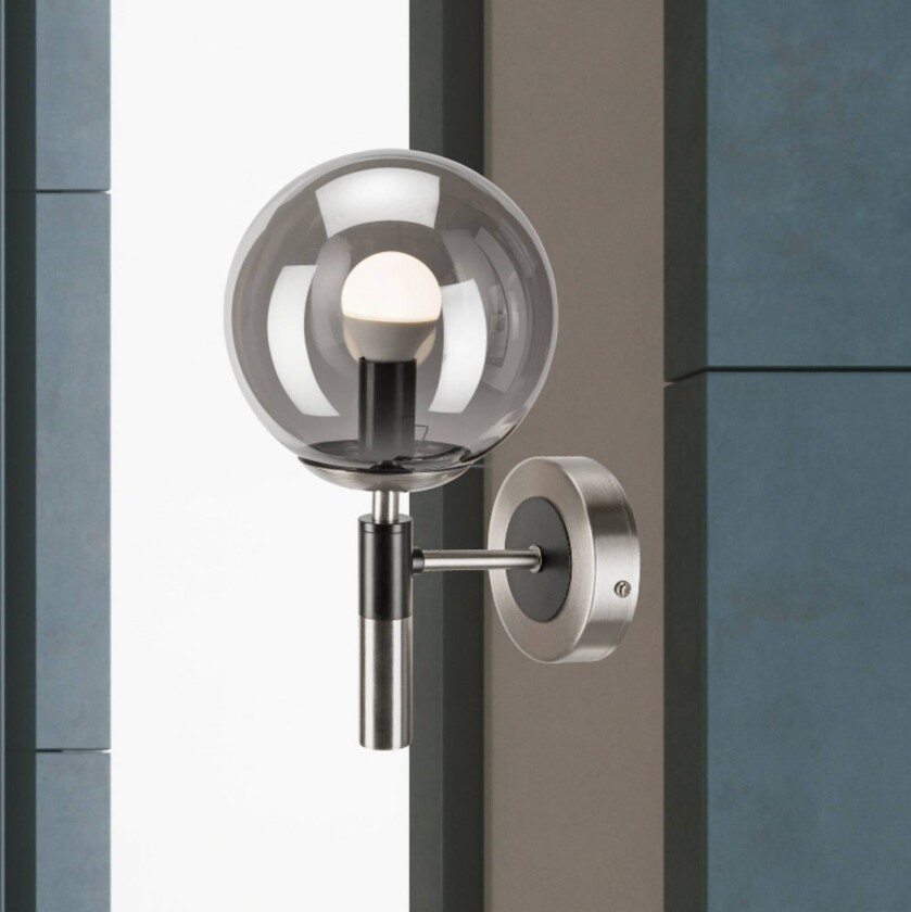 Vegglampe Rollo, Ø 15 cm, røykgrå, glass/metall