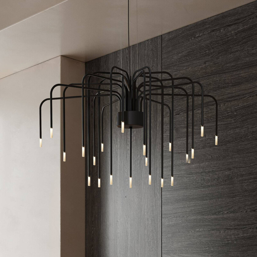 LED-hengelampe BOOM, svart, metall, Ø 90 cm 22-flg.