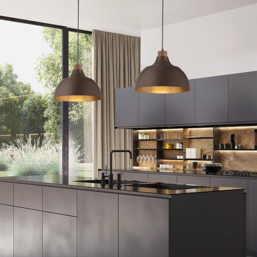 Cap hengelampe, brun, metall, Ø 34 cm, E27