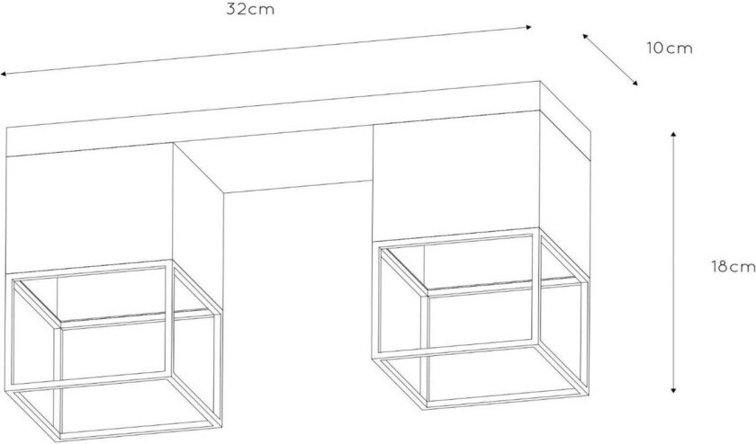 Rixt taklampe svart, kantet, 2 lyskilder