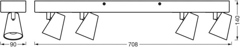 OSRAM LED-taklampe NEPTUNE, CLICK-SELECT, 4 spotlights, hvit