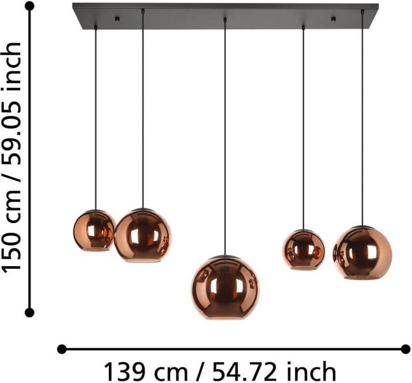 EGLO Stars Of Light hengelampe Cordoba, 5 lyskilder, lang, kobber