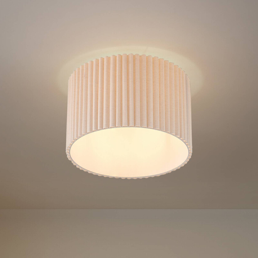 Lindby taklampe Libbie, Ø 45 cm, lin, kremfarget