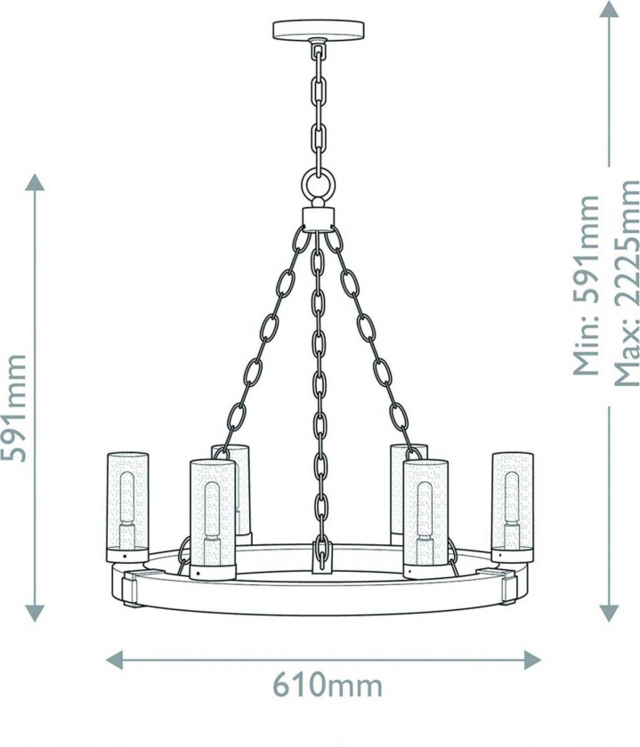Lysekrone Collier, 5 lyskilder, svart, stål, glass, E27