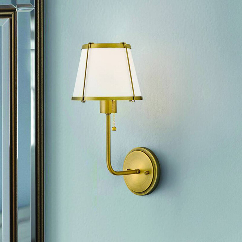 Vegglampe Clarke 1, messing/beige, lin, stål