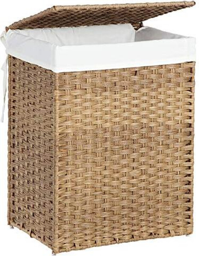 SONGMICS skittentøyskurv, med lokk, håndtak, sammenleggbart, avtagbart fôr - bomull og naturlig polyrattan