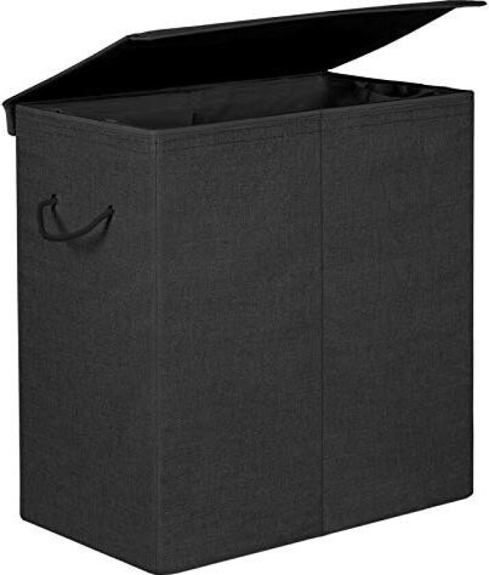 SONGMICS skittentøyskurv med magnetisk lokk, håndtak, sammenleggbar, avtagbar foring bak - svart stoff