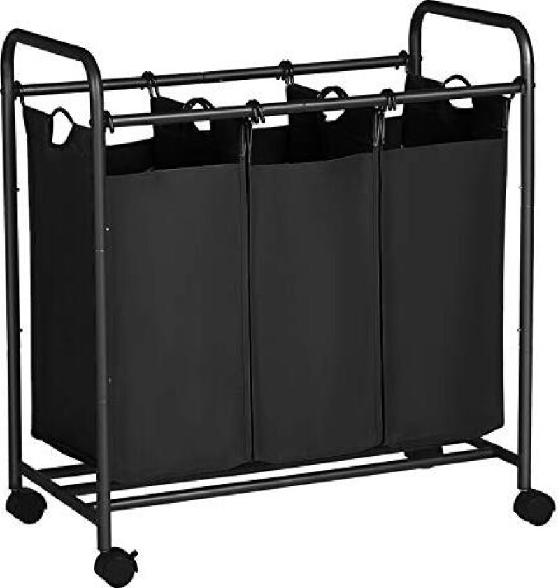 SONGMICS rullende skittentøyskurv, m. 3 avtakbare vesker og hjul - svart polyesterstoff og svart jern