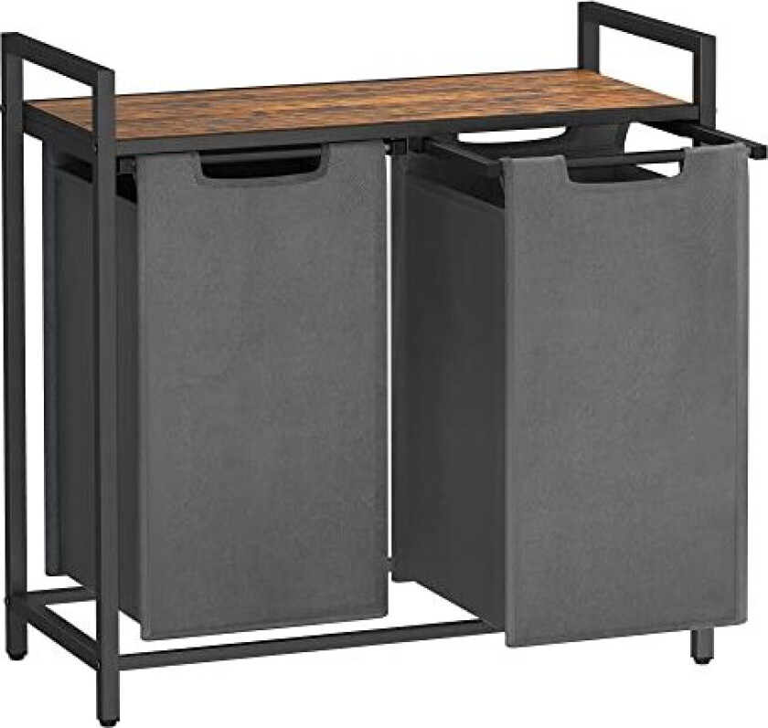 VASAGLE skittentøyskurv, m. 2 rom - brun MDF og grått stoff/stål