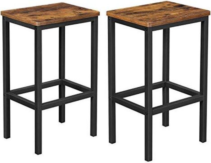 VASAGLE barkrakk, med fotstøtte - rustikk brun sponplate og metall (sett med 2)