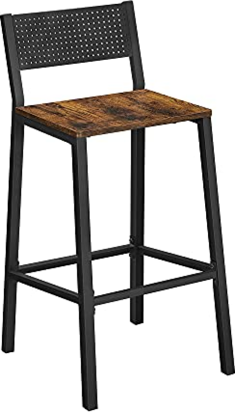 VASAGLE barkrakk, med rygg og fotstøtte - rustikk brun sponplate og sort stål