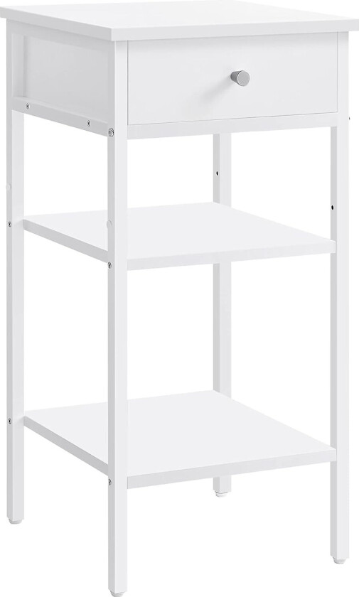 VASAGLE nattbord, m. 2 hyller og 1 skuff - hvit sponplate og hvitt stål (35x35)