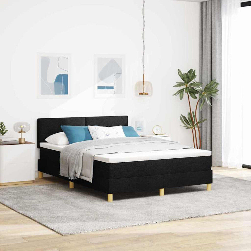 Kontinentalseng med madrass Svart 140 x 190 cm stoff