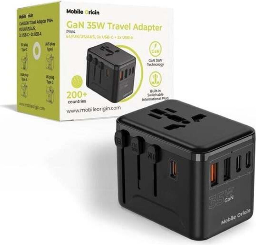 GaN 35W Travel Adapter PW4 EU/UK/US/AUS 3x USB-C + 2x USB-A