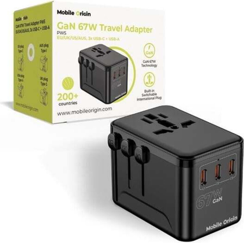 GaN 67W Travel Adapter PW5 EU/UK/US/AUS 3x USB-C + USB-A