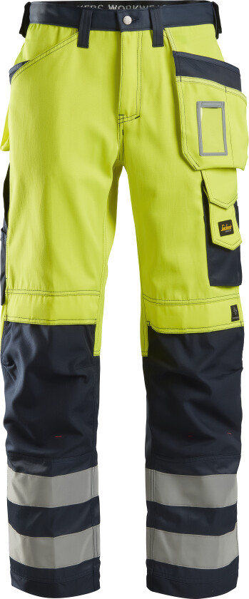 High-vis arbeidsbukse med hylsterlommer, klasse 2