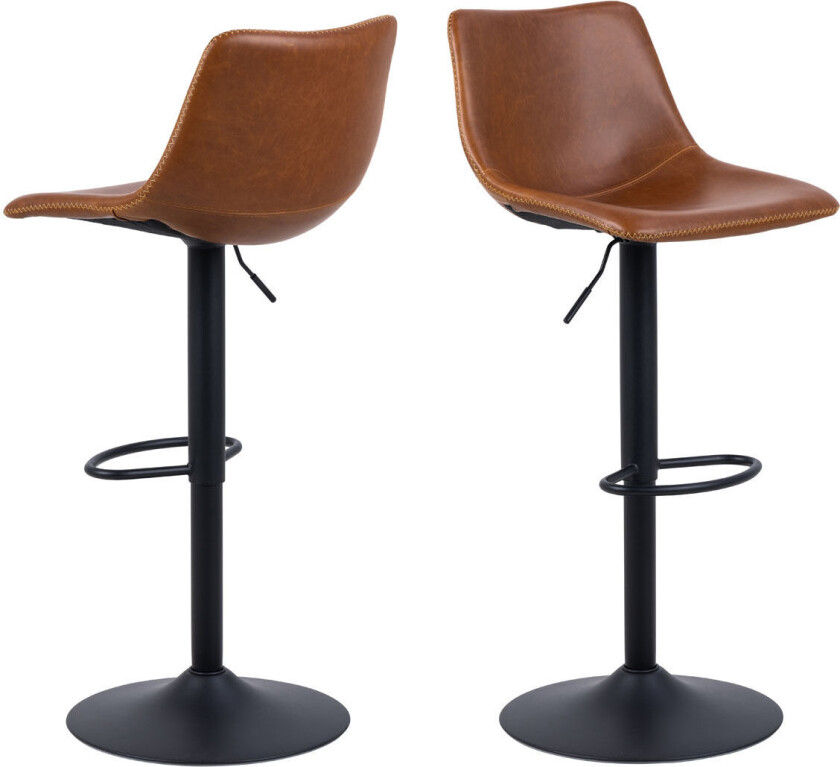 barstol med trompetfot, beige kontrastsøm, brun, svart.