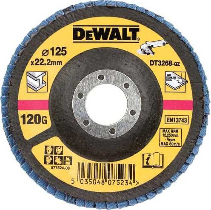 DT3267 Lamellskive Lamellskive vinklet DT3267, 125mm, 80K. For fjerning av rust, sliping og rensing av metall.