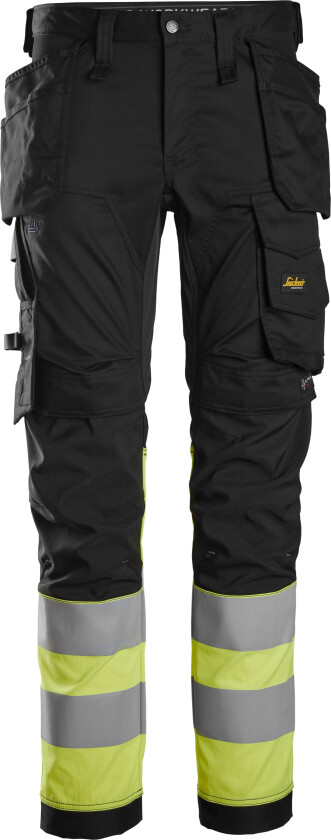 High-vis stretchbukse med hylsterlommer, klasse 1